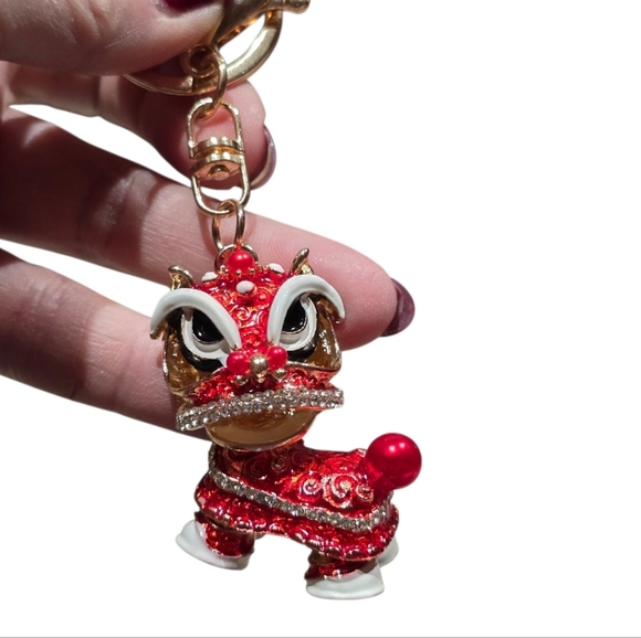 Chinese Red Dragon Goltone Key Chain Bag Charm - Picture 3 of 6